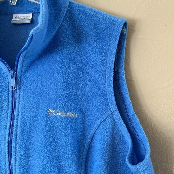 Columbia Fleece Zip Up Vest Zipper Front Pockets Sky Blue Size 1X Collared - Picture 4 of 13